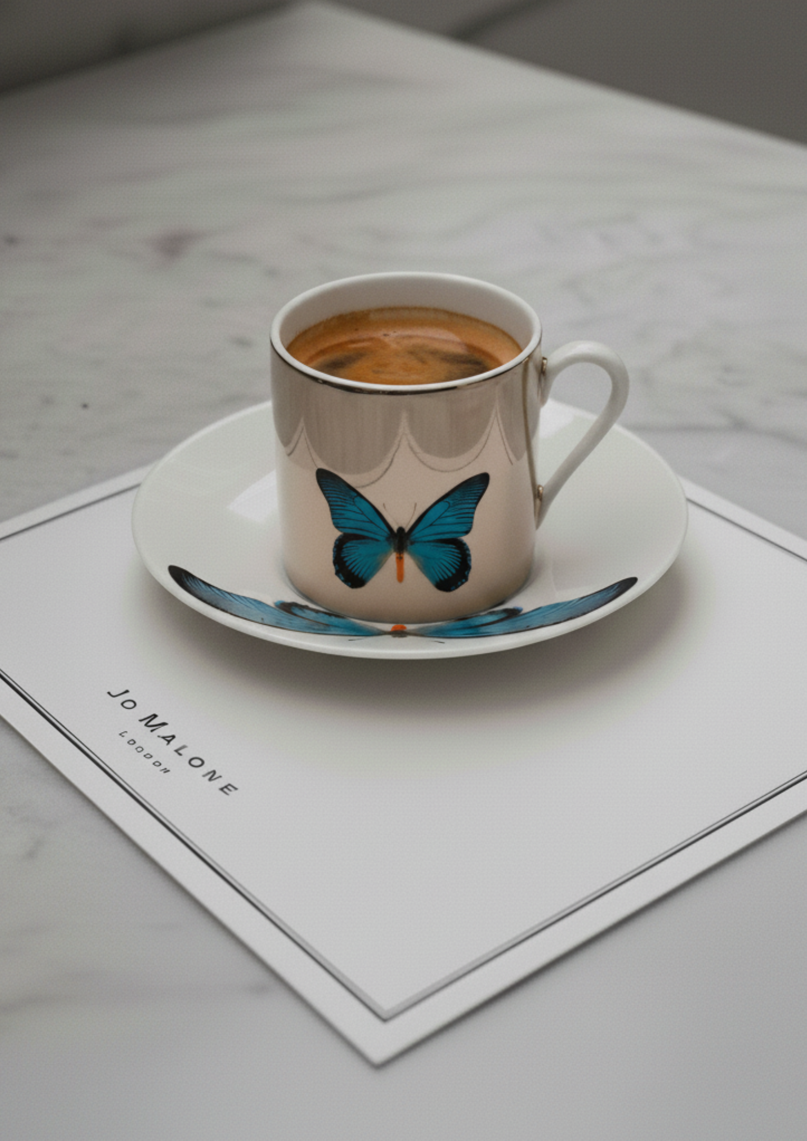 ''Anamorphoses'' Gift box 2 coffee cups platinum mirror and saucers tuquoise butterfly | Raynaud - Image 3